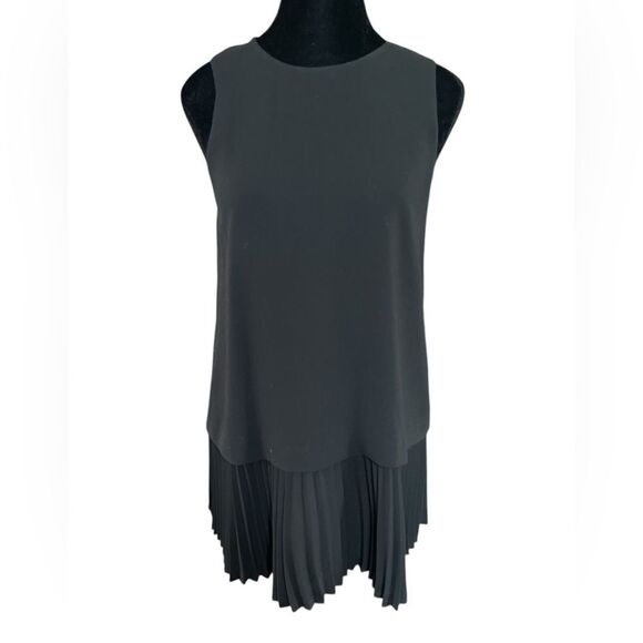 Theory Tunic Size Small Black Sleeveless Pleated Hem Top Quiet Luxury - Picture 3 of 10